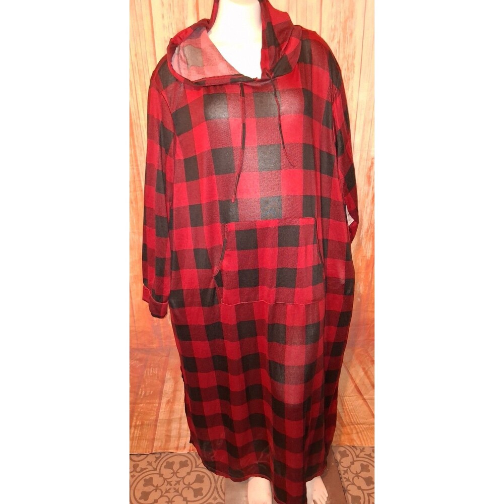 NWT Joyspun Plaid Long Sleeve Hooded Night Gown Sz 3X